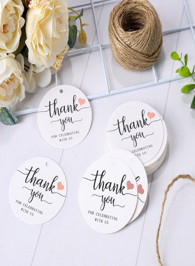 Whaline 100Pcs Thank You Gift Tags Round Shape Paper Tags Bronzing Heart Hanging Labels Heart Script Name Tags Cardstock Tags with String for Baby Bridal Shower Birthday Wedding DIY Gift Party Favor - Image 3